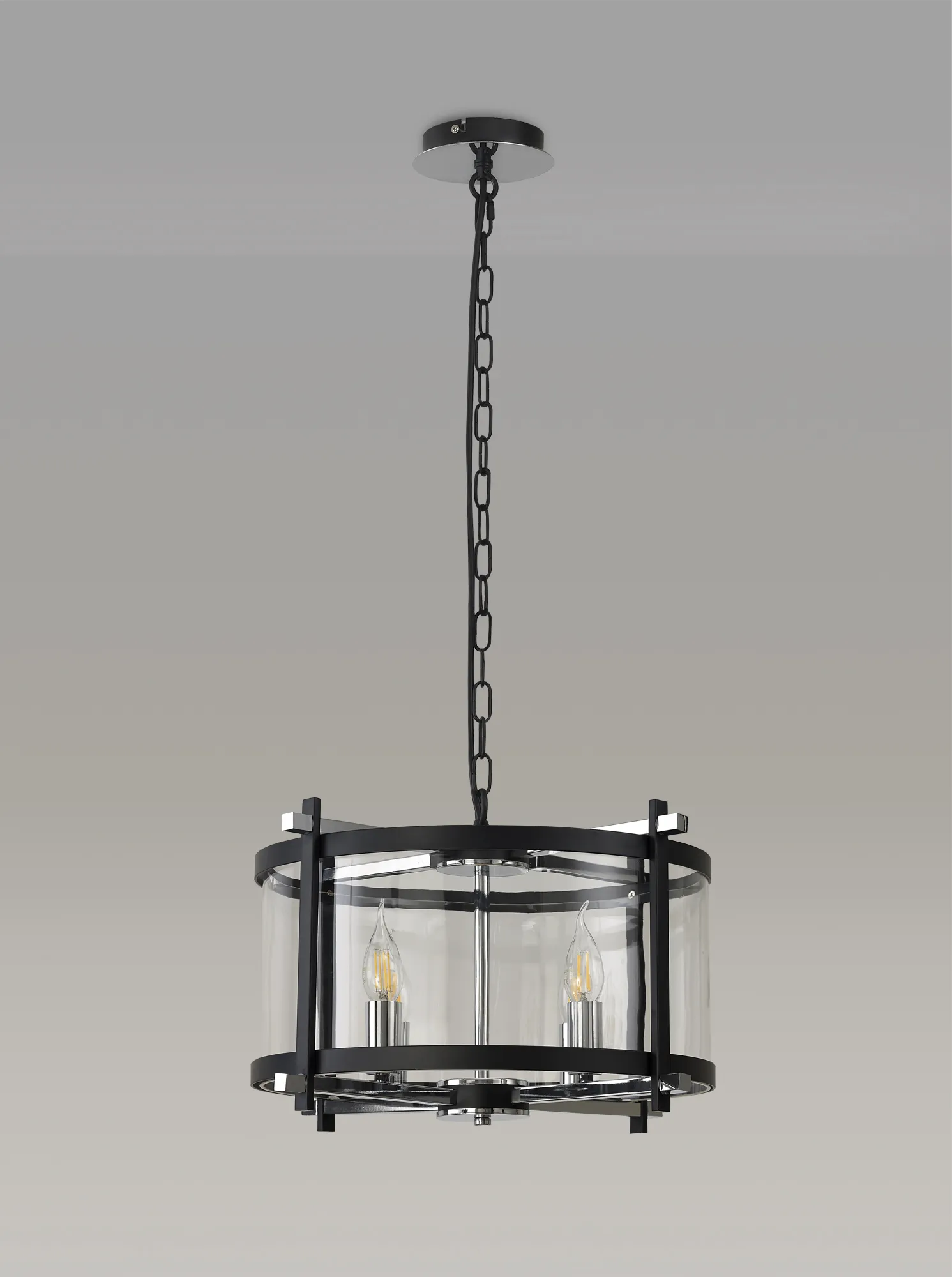 Nolan 46cm Glass Pendant 4 Light Black/Polished Chrome D0640  Deco Nolan